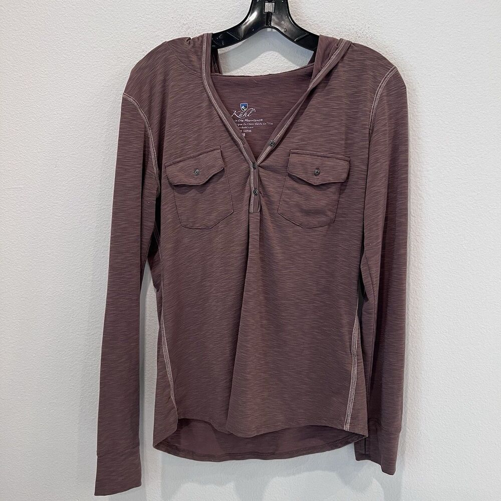 Kuhl Women’s SORA Henley Dolman Lightweight Hoodie Brown Medium Y2K Gorpcore